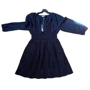 Universal Threads Eyelet Dress Smocked Waist Long Sleeve Lined Black Dress Small